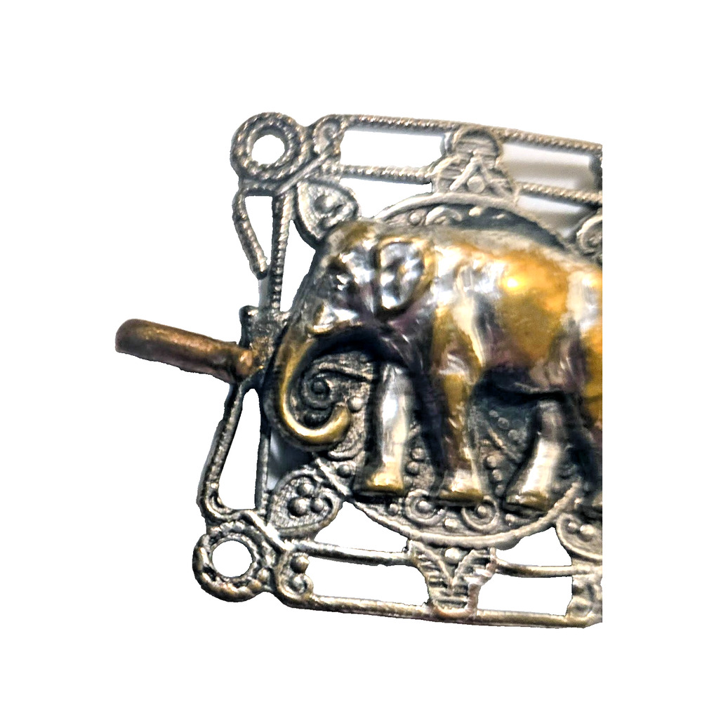 Vintage Egyptian Revival Panel Bracelet Silver Tone Scarabs Pharoah Elephants - Picture 3 of 13